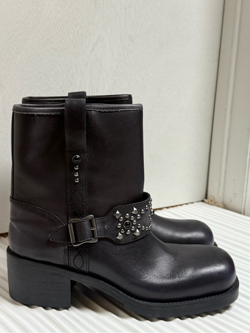 Ash Black Studded Tequila Moto Bootie